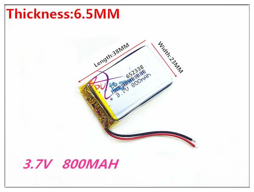 Batterie au lithium polymère 652338, 3.7V, 800MAH, MP3 MP4, GPS, Bluetooth, 6.5x23x38mm, petite stéréo, bluetooth