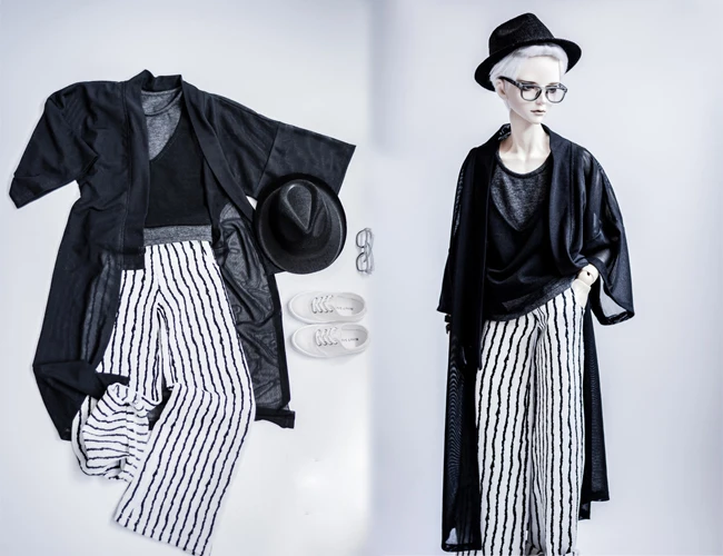 D01-P560 Doll handmade clothes 1/4 1/3 uncle MSD SSDF SD doll Accessories Street wind mesh cardigan striped wide leg pants