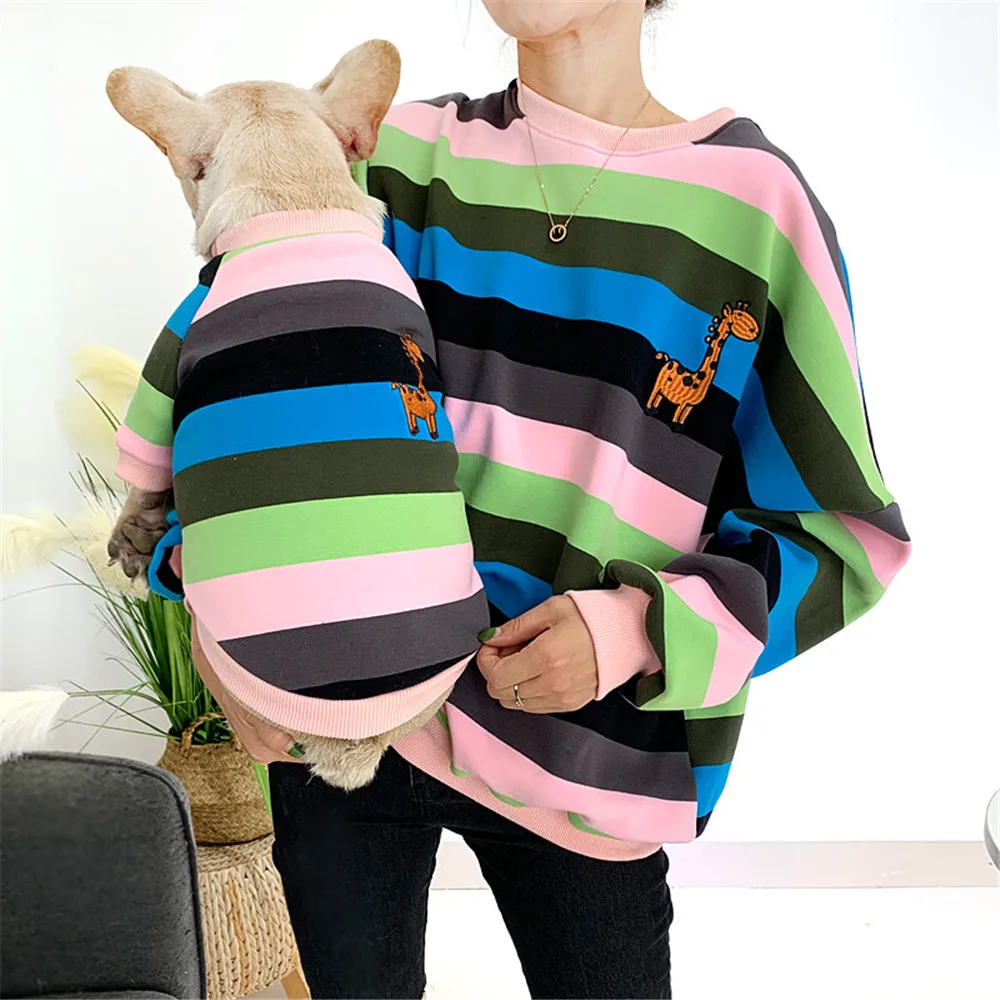 Miflame Rainbow Stripes Small Dogs Sweatshirt French Bulldog Dog And Owner Matching Outfits Family Dog Clothes Pet Dog Hoodies