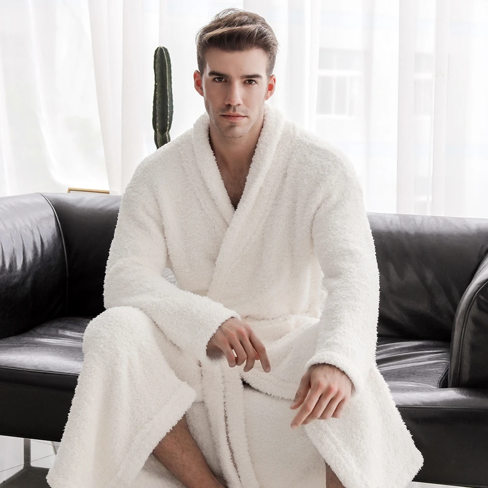 Women and Men Cozy Knit Stretchy Soft Long Robes Full Length Shawl Collar Spa Bathrobe Super Comfortable Sleepwear Lounge wear