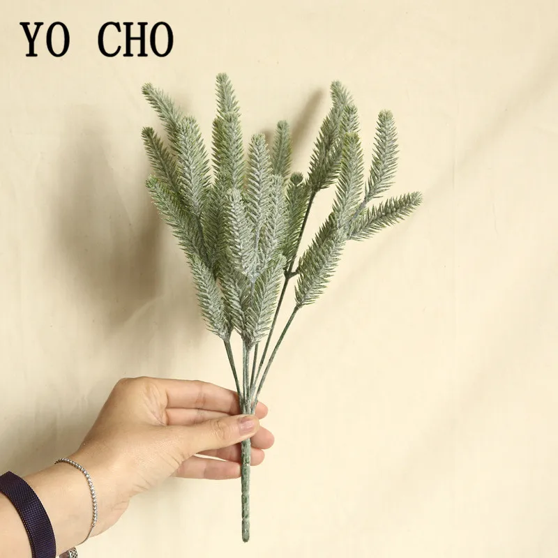 YO CHO  Artificial Green Bristlegrass  Plastic  Immitation Green Plants  Fake Leaves Craft  Home Decoration  7 Branches