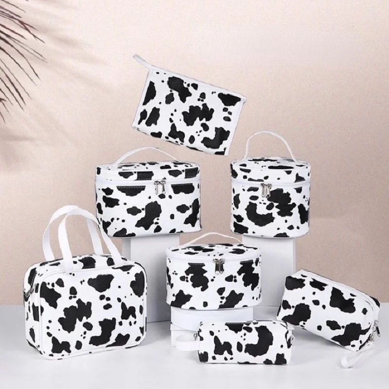 

Travel Waterproof Portable Women Makeup Bag Cow Pattern Handbag Storage Cosmetic Cases Zipper Wash Beauty Pouch Toiletries Bag