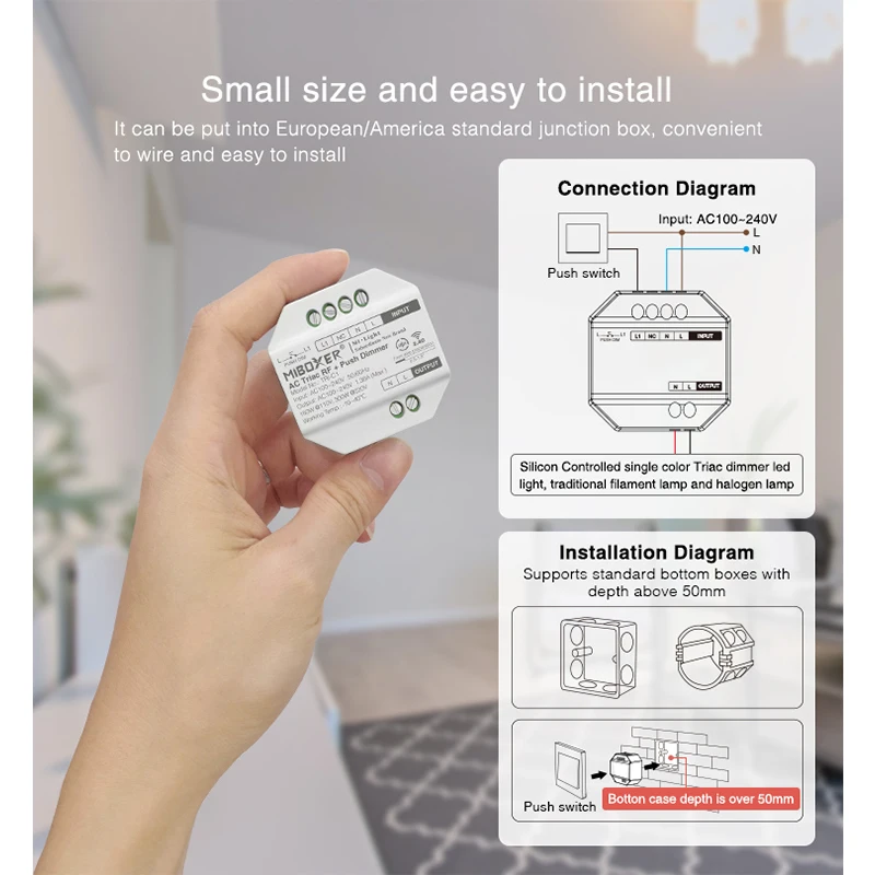 Imagem -05 - Miboxer Controlador de Intensidade de Luz Led com Botão sem Fio de Rádio Frequência Triac de 2.4ghz para Lâmpadas