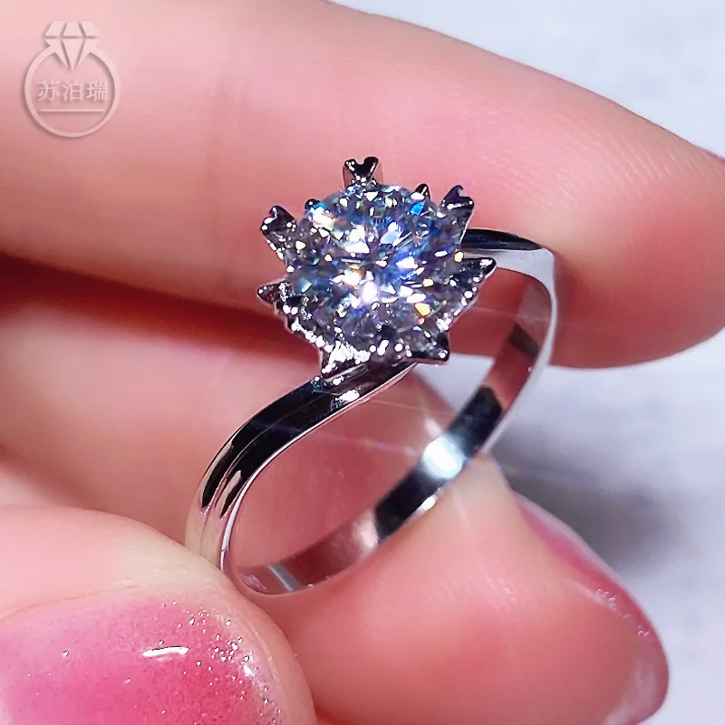 

On Sale 1CT Real Moissanite Ring For Women Diamond Rings Snowflake Design Color D S925 Sterling Silver Fine Jewelry Wholesale