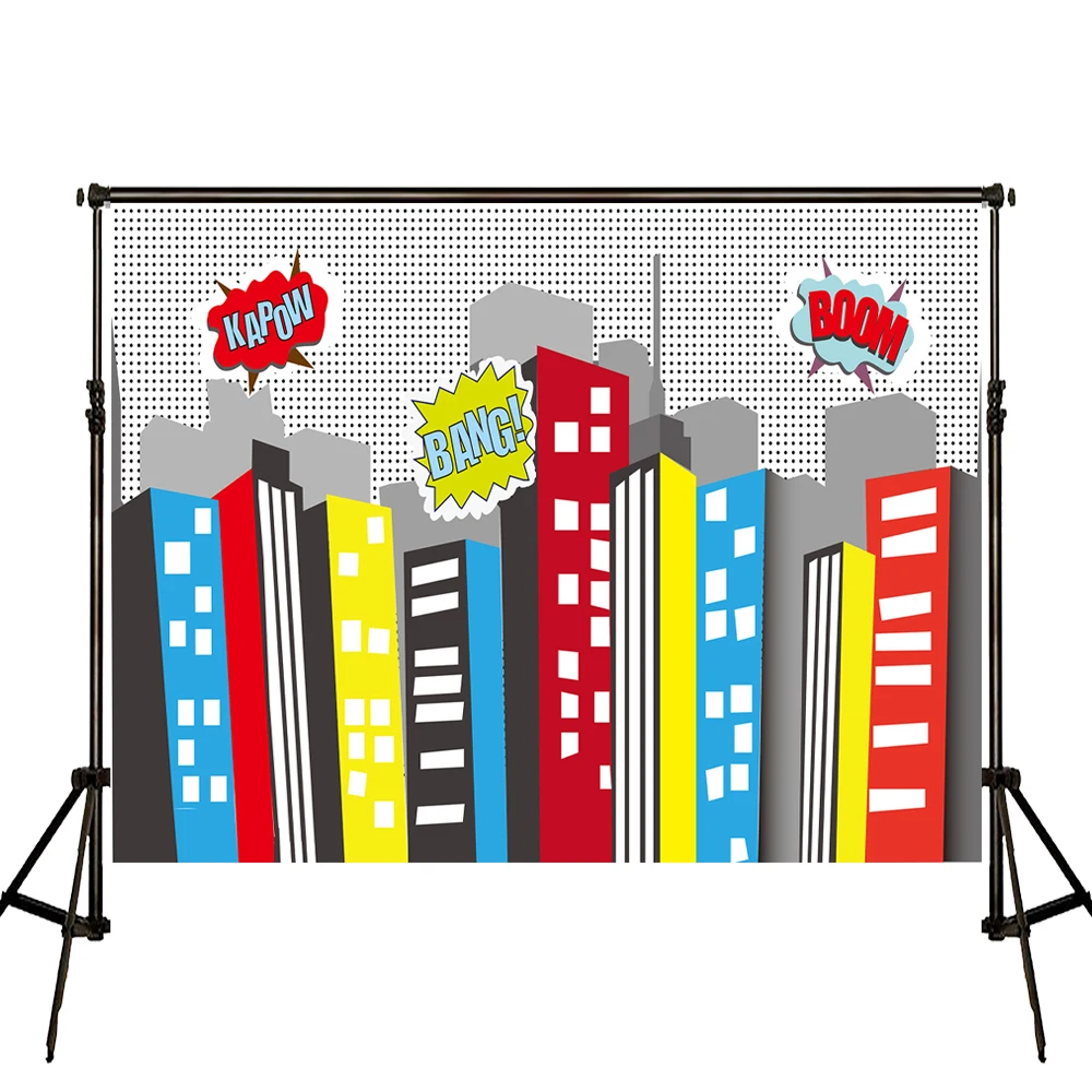 

VinylBDS Children Photography Background Bomb City Children Birthday Backdrops High Building With Cool Cloud Photography