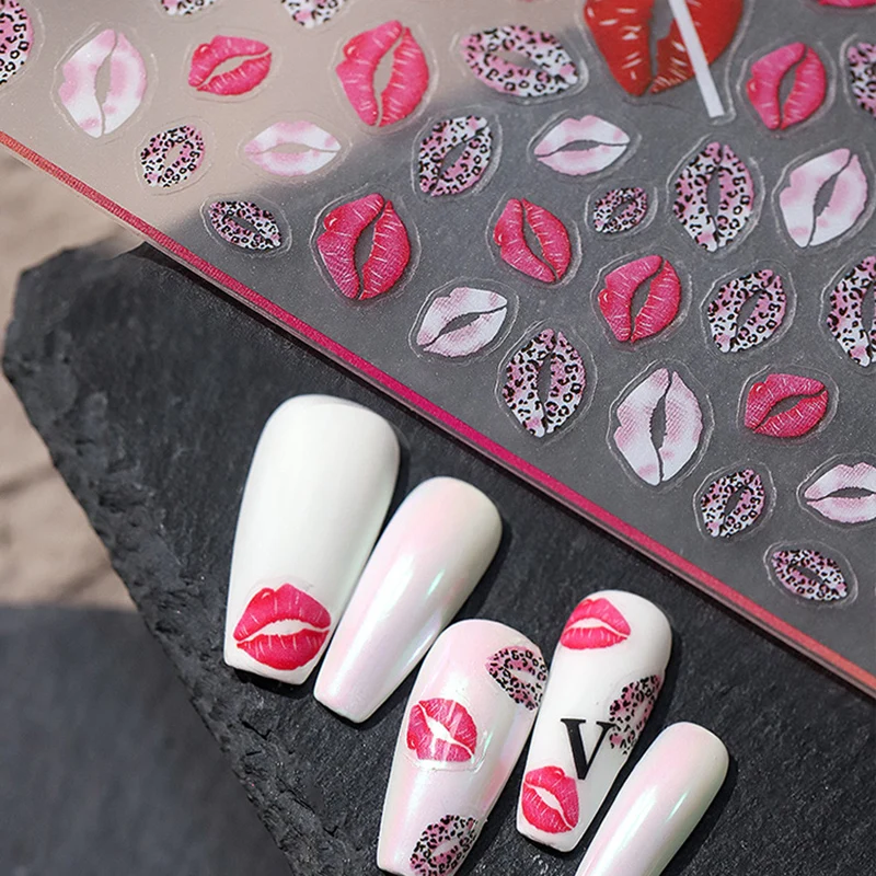 2021 New 3D Self-Adhesive Bohemia Lovly Red Lips Image Nails Stickers for Nails Sticker Decorations Manicure Z0452