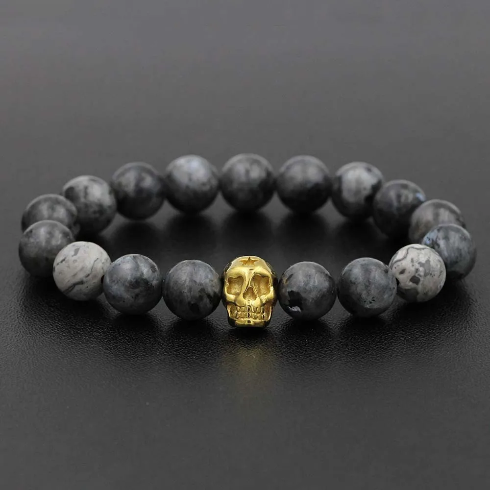 Stainless Steel Charm Bracelet for Men Fashion Jewelry 10mm Black Natural stone bead Bracelets Jewelry Male