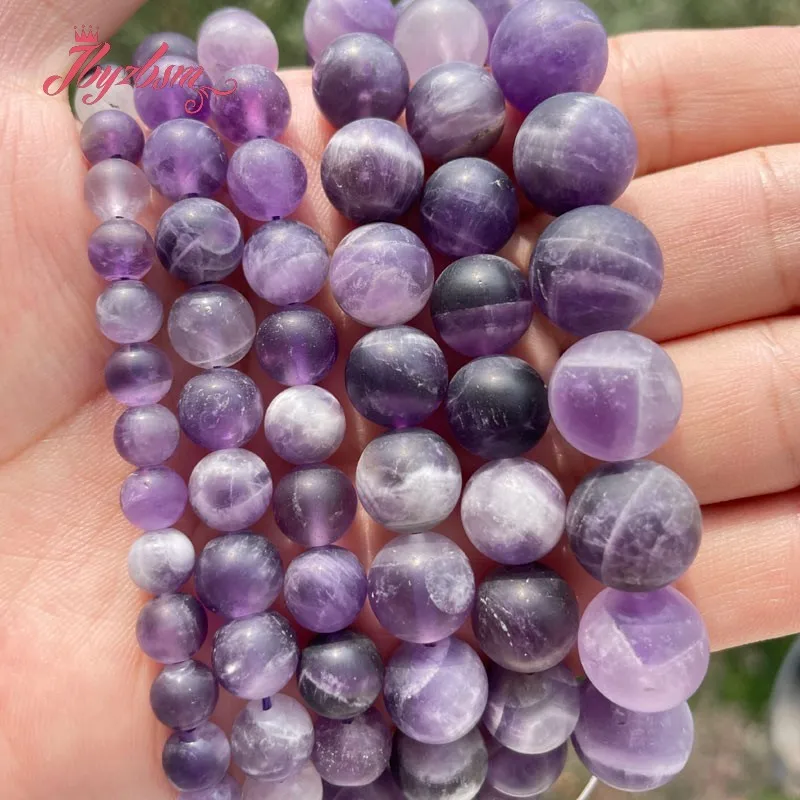 Natural Dream Amethysts Frosted Round Loose spacer Stone Beads For DIY Necklace Bracelats woman man Jewelry Making strand 15\