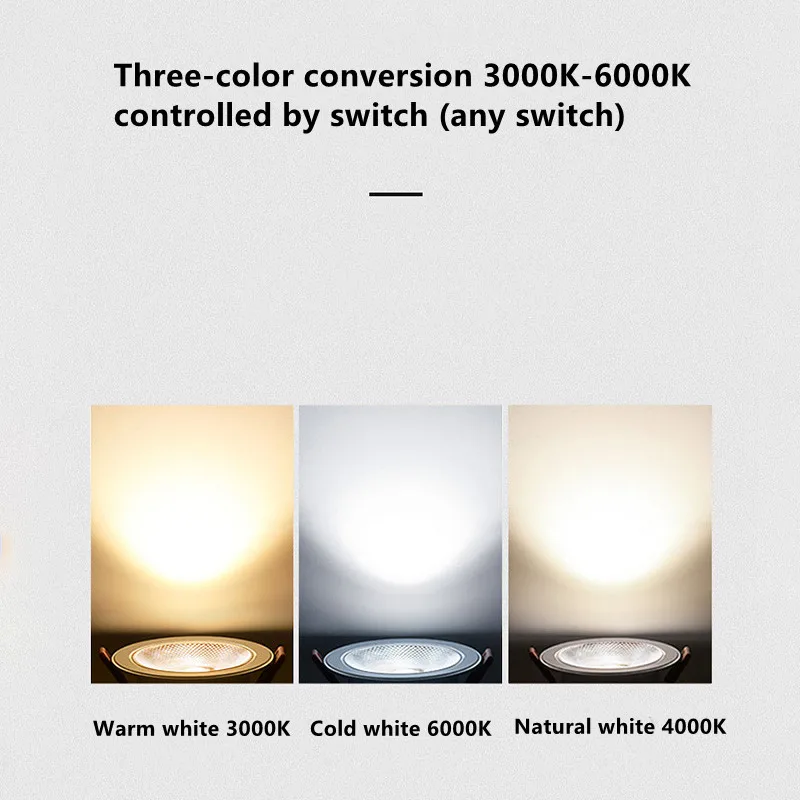 Luz LED COB de 3 colores para techo, iluminación decorativa para el hogar, CCT, 3000K, 4000K, 6000K, 5W, 7W, 9W, 12W, 15W, 18W, 20W