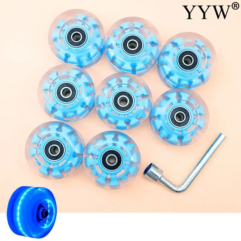 LED 8 PCS Flashing Wheels PU 82A Roller Skates With Ball Bearings Quad Double 2 Row Line Accessories Replacement Women Sliding