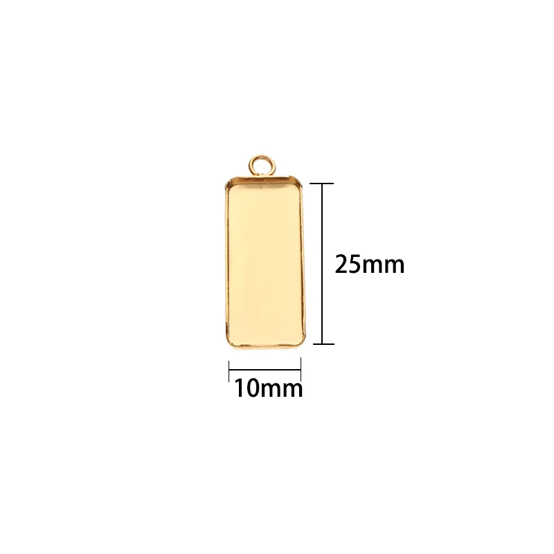 10pcs Stainless Steel Rectangle Rose Gold 10x25mm Blank Bezel Pendant Cabochon Base For DIY Jewelry Making Acccessories