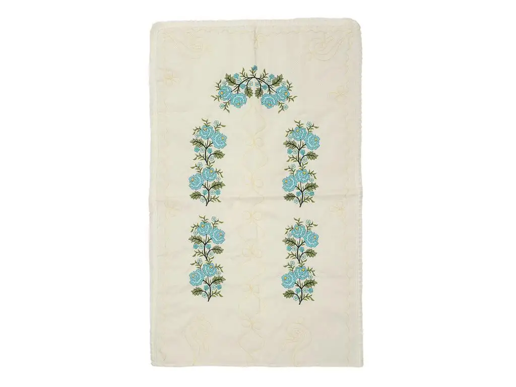 Cross stitch Embroidered Soft Prayer Mat Cream Turquoise