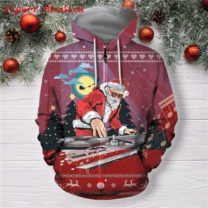 Red/Blue Santa DJ 3D All Over Printed Hoodies zipper hoodie women For men Pullover streetwear Christmas Costumes