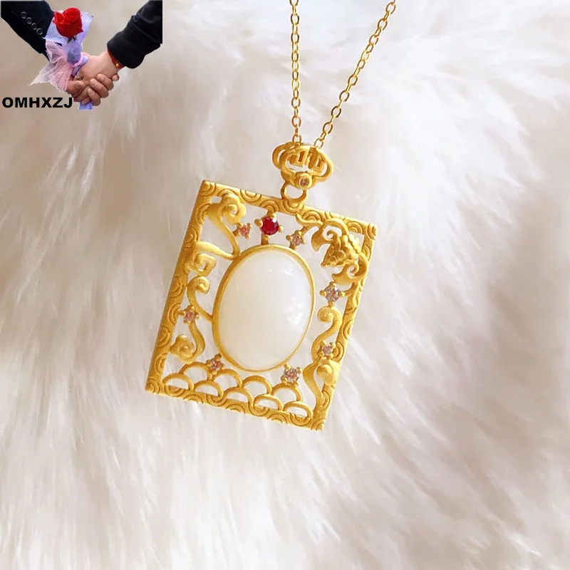 OMHXZJ Wholesale CA539 European Fashion Fine Woman Girl Party Birthday Wedding Gift Vintage Rectangle 24KT Gold Pendant Charm