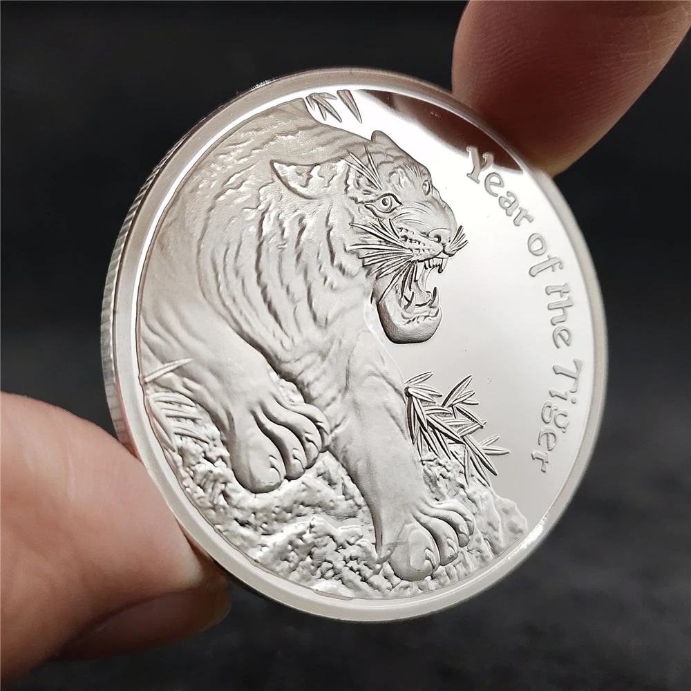 Chinese Year Of Tiger Silver Coin Zodiac Animal TaiChi Lucky Coins New Year Gifts