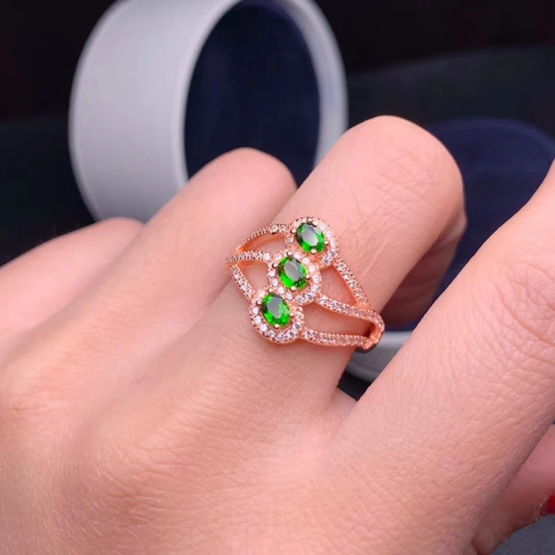 CoLife Jewelry Chrome Diopside Ring for Daily Wear 3 Pieces 3*4mm Natural Diopside Silver Ring 925 Silver Diopside Jewelry