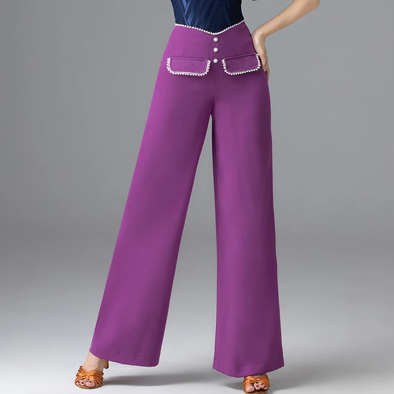 

Latin Dance Pants Female Rumba Tango Practice Trousers Professional Modern Standard Dance High-Waist Wide Straight Pants DQL5762