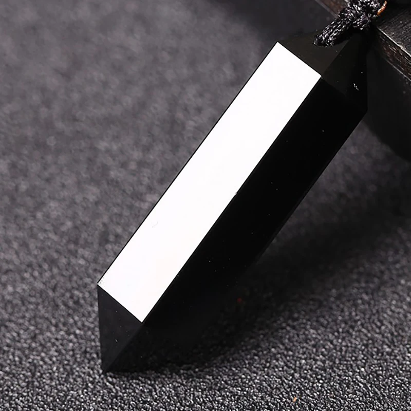 Natural Black Obsidian Stone Pendants Hexagonal Prism Pendant Sweater Chain Necklace Safe Lucky For Women Men Fashion Jewelry