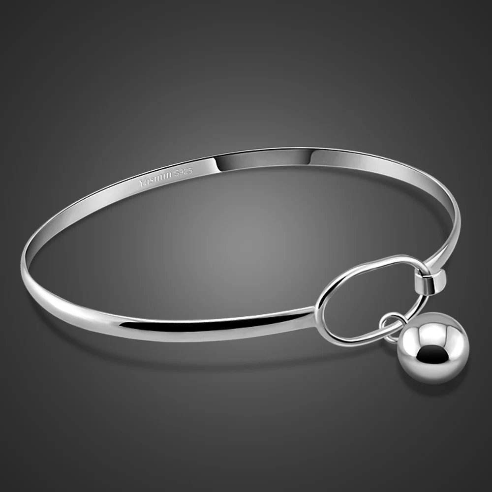 

Authentic 925 Sterling Silver Bracelets Bangles Charm Simple Ball Pendant Bangle for Women Minimalism Female Jewelry Gift