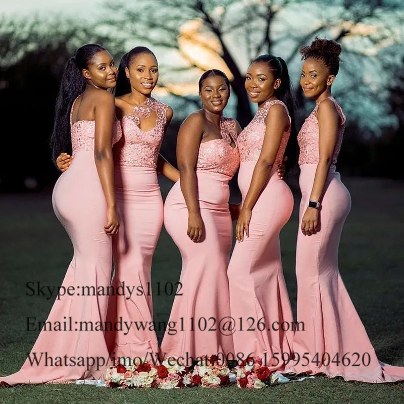 Pfirsich Spitze Meerjungfrau Brautjungfern Kleider Lange 2022 Sexy Eine Schulter Kleid Für Hochzeit Party Plus Größe Vestido de festa longo