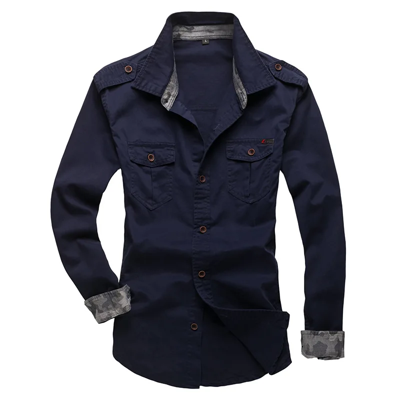 New Cotton Military Shirt with Epaulette Men Long Sleeve Breathable Casual Shirts Man Solid Shirt Slim Fit Male Shirts