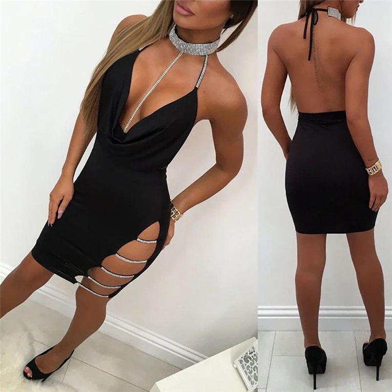 MYYBLE 2020 abito sexy con scollo a v abito fasciatura aderente Halter Backless mini abito da festa casual senza maniche abiti da notte