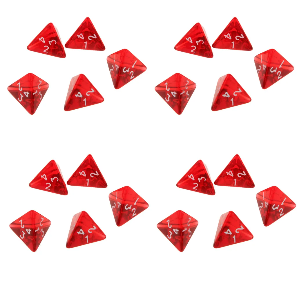 20Pcs Red Gem Polyhedral Dices Set D4 Die Four-sided Dice Multi-sided Dices for RPG TRPG Role Playing Table Board Games