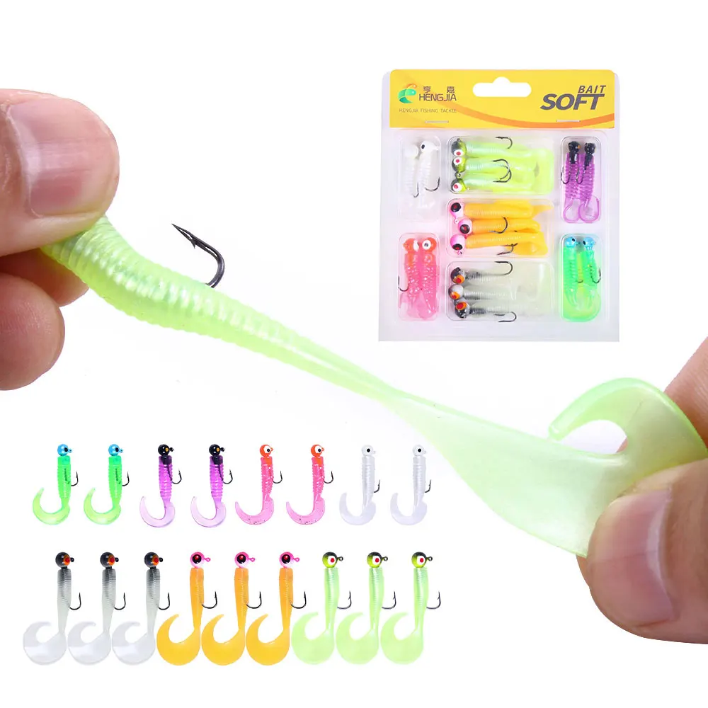 1 set soft worm tails plastic bait Jig Head Silicone Fishing Lures  for Perch Pike Bass Fishing Lure Sea Silicon Bait