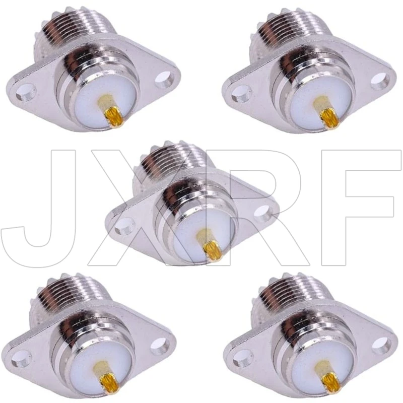 5PCS UHF SO239 female 2 hole Female Jack with rhombic flange soldering panel RF connector socket female antenna connecto