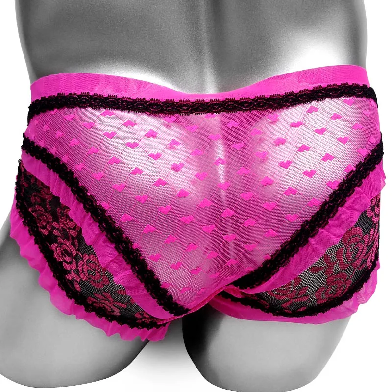 Sissy Lingerie Panties Crossdress Gay Brief Underwear Heart Dot Mesh See Through Low Rise Cute Fashion Underpants