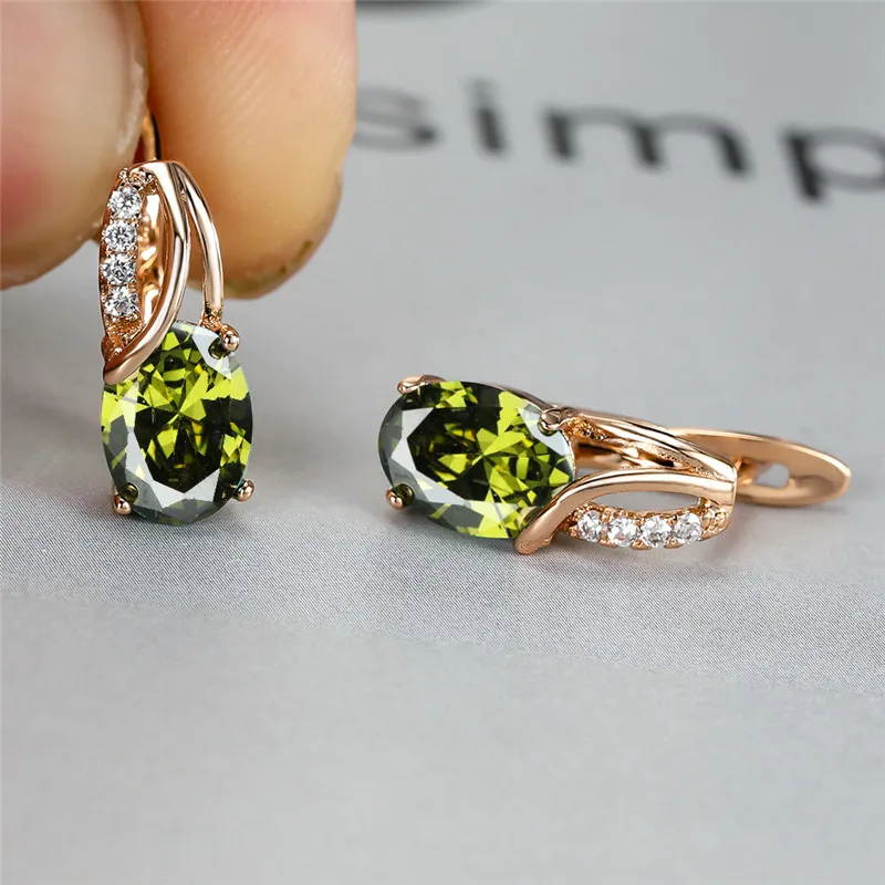 Women's Aqua Blue Zircon Oval Stone Hoop Earrings, Boho Style