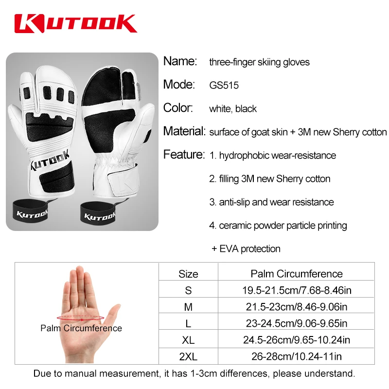 KUTOOK-Gants de ski thermiques imperméables pour homme et femme, mitaines de motoneige, de sport, de neige, 506, GS515, hiver