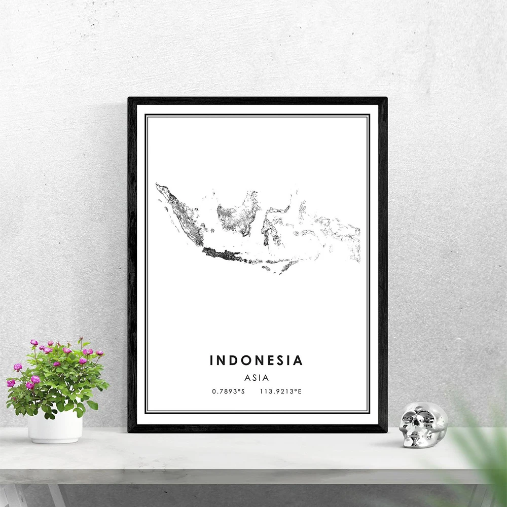 

Prints Indonesia Street Country City Map Poster Modern Canvas Painting Abstract Wall Art For Living Room Home Decor