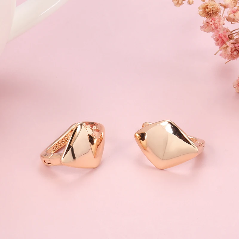 Kinel Hot Fashion Glossy Dangle Earrings 585 Rose Gold Simple Rhombus Earrings For Women High Quality Daily Fine Jewelry