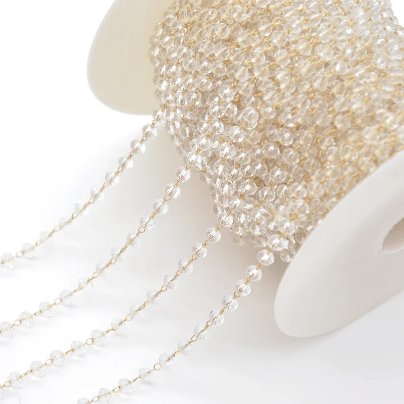 1 Meter Beaded Chain Imitation Crystal Chain Copper Necklace Link Chain For DIY Handmade Accessories Jewelry Findings Components