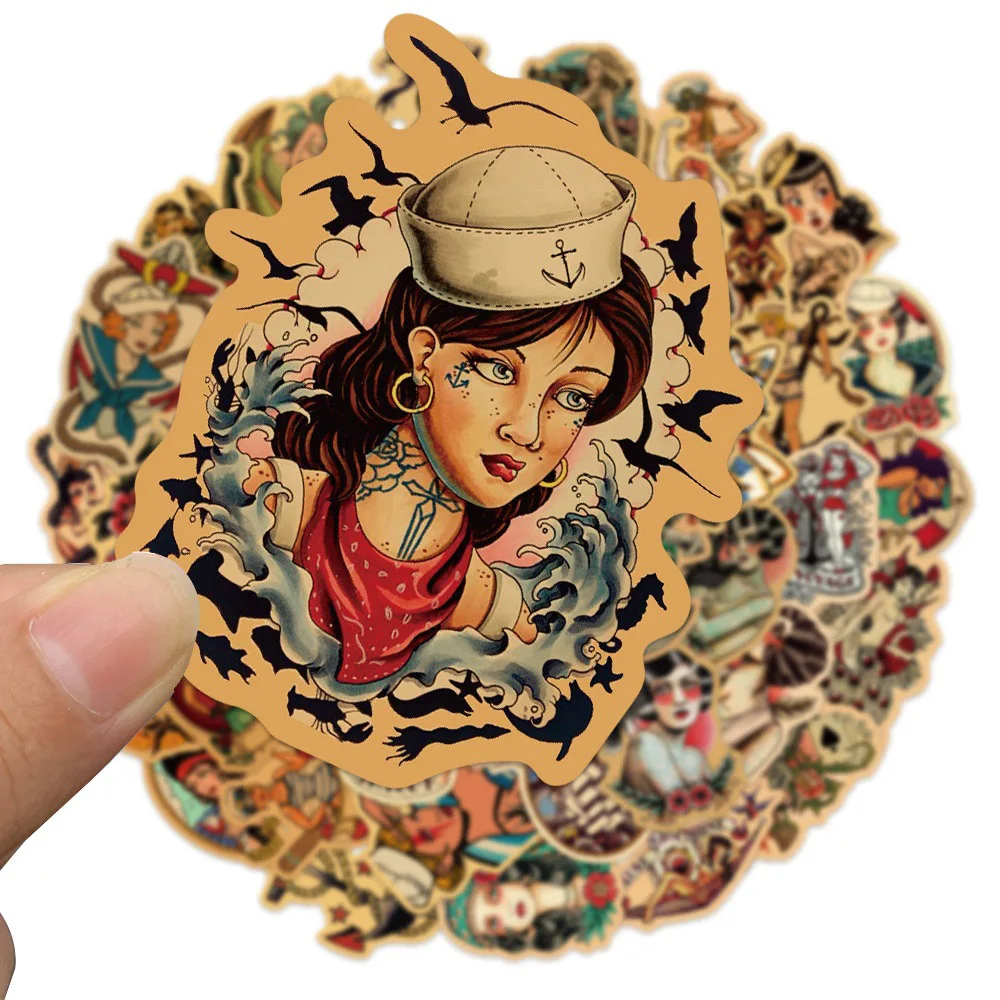 10/30/50/100pcs Retro Old School Tattoo Style Stickers  Skateboard Car Phone Bike Laptop Luggage Sexy Girl Waterproof Sticker