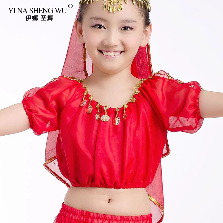 Children Oriental Belly Dance Costume Top Competition Kid Outfits Girls Indian Short/Long Sleeves Top Bellydance Accessories Top