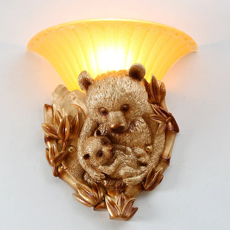 Modern Gold Panda Wall Lamp Nordic Bear Glass Sconce Wall Lights for Home Decor Bedroom Bathroom Lighting Mirror Light Fixtures