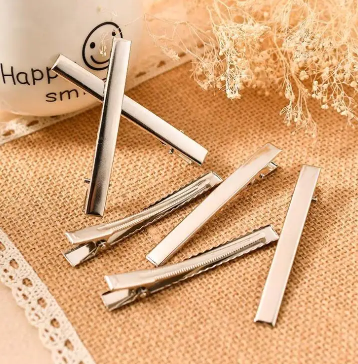 

metal flat hair clip Silver Flat Metal Single Prong Alligator Hair Clips Barrette For Bows DIY Accessories Hairpins