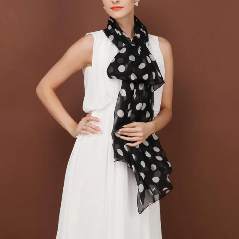Summer Thin Sunscreen Polka Dot Long Oversized Chiffon Scarf Shawl Female Multifunction Soft Beach Towel Hijab Snood Kerchief M5 image 6