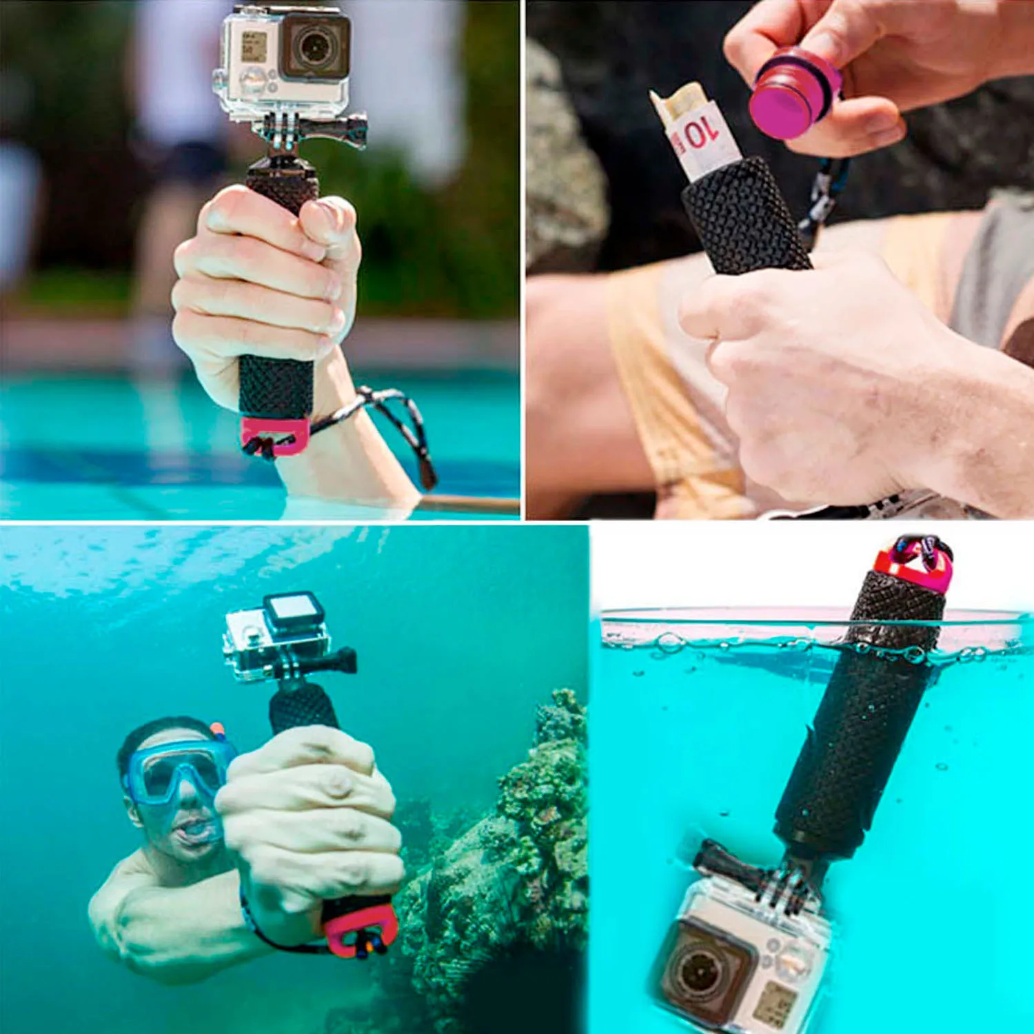 Gosear Waterproof Hand Grip Bobber Rods Mount Pole Float Stick for GoPro Go Pro Hero 4 3 3+ 2 1 Xiaomi Yi 2 4k 4 K H9 Accessory