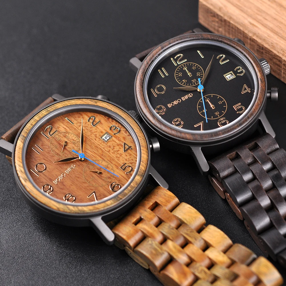 BOBO BIRD Wood Watch for Men Quartz Watches Male Auto Date Quartzs Wristwatch Wooden Male Wrist Watch Relogio Masculino Custom