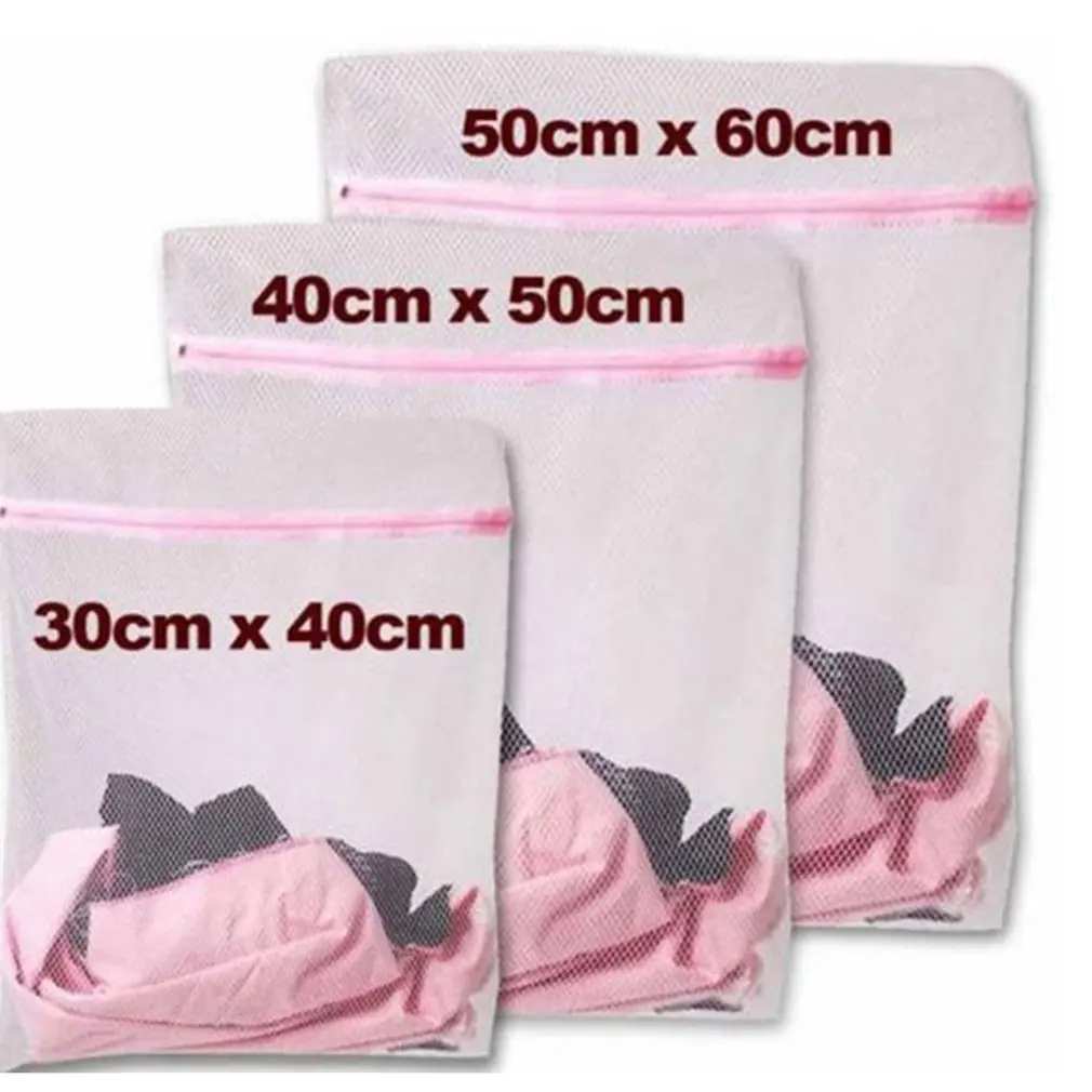 Bolsa de lavandería de nailon plegable con cremallera, sujetador, calcetines, ropa interior, red de protección para lavadora, bolsa de almacenamiento de lavandería, 3 tamaños