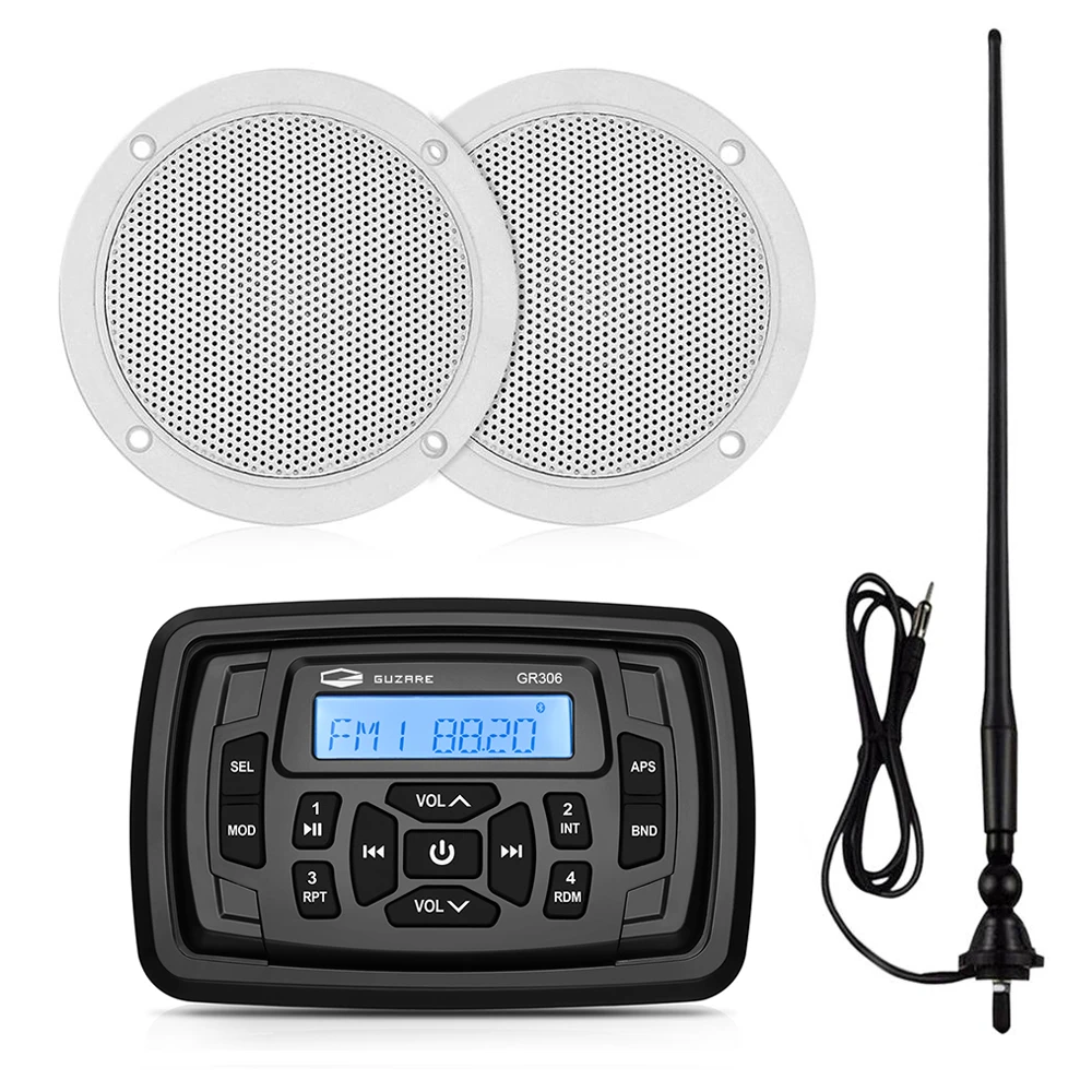 

Marine Radio Audio Stereo Bluetooth Media Receiver Car MP3 Player+4" Waterproof Marine Speakers+FM Antenna For RV ATV UTV Yacht