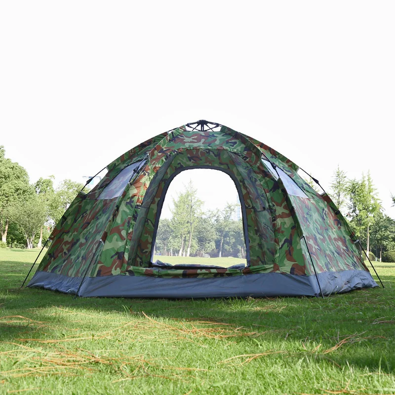 5-8 Person Camouflage Automatic Camping Tent Outdoor Waterproof Anti-UV Large Space  Hexagon Tent Tourism Mongolian Yurt Tent