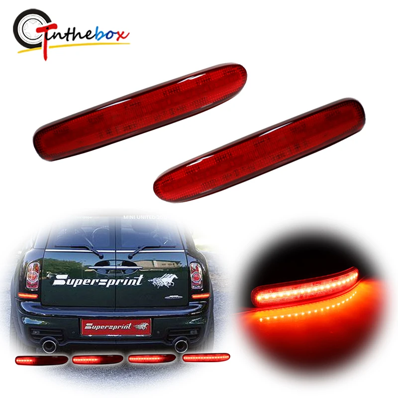 Red LED Rear Bumper Reflectors Lights For 2008-2014 Mini Cooper Clubman R55, Function as Tail/Brake, Turn Signal, Rear Fog Light