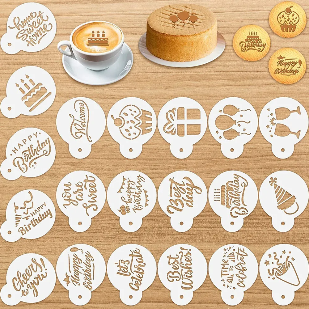 20pcs/set Happy Birthday Best wish Cookies Stencil PET Chocolate Coffee Stencils Template DIY Cake Decorating Tools Bakeware