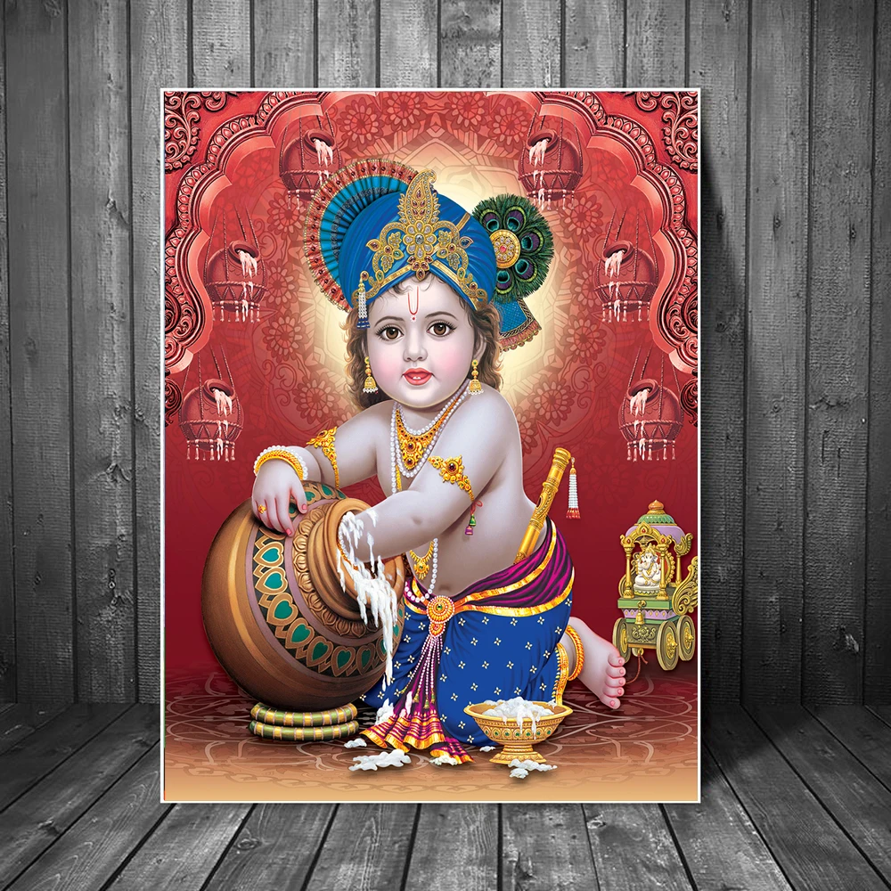 Hindu God Canvas Painting Lord Bal Krishna Religious Hinduism Posters and Prints Baby God Wall Art for Home Decoration Cuadros