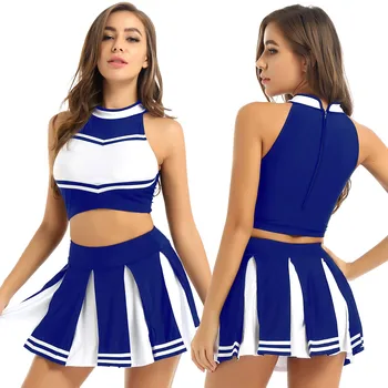 Costume de pom-pom girl pour femmes, uniforme d'école pour filles, tenues de Cosplay de carnaval, col montant, haut court avec Mini jupe