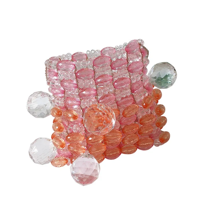 The New Women Vintage Design Beads Bags Handmade Crystal Messenger Bag Clear Transparent Girls Shoulder Bags Summer Beach Bag